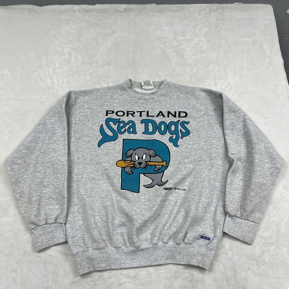 Trench Portland Sea Dogs Sweatshirt Mens XL Gray 1993 Vintage MiLB Graphic